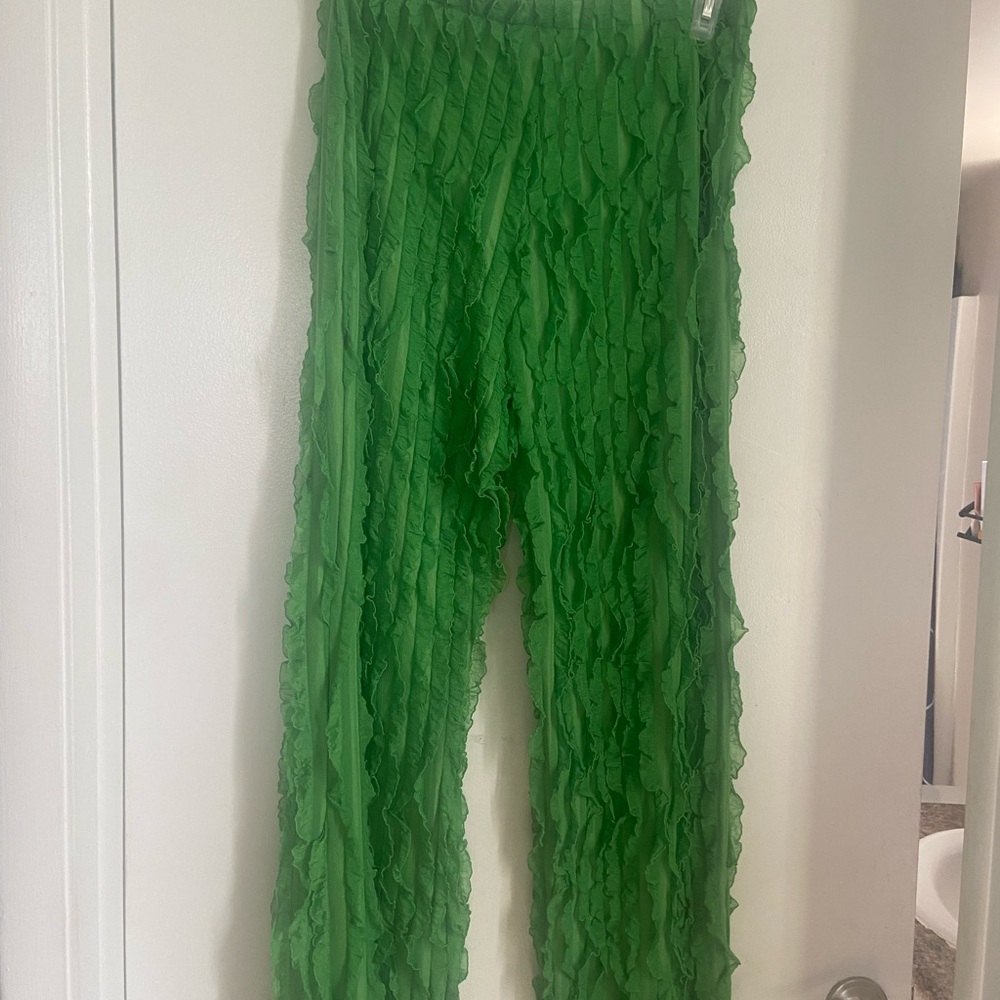 SHEIN Vibrant Green Ruffled Pants